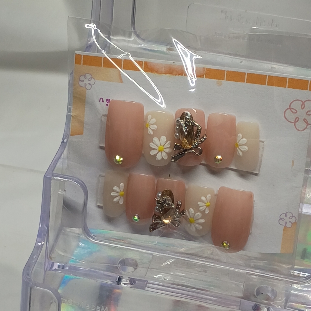 Floral Embellished False Nails